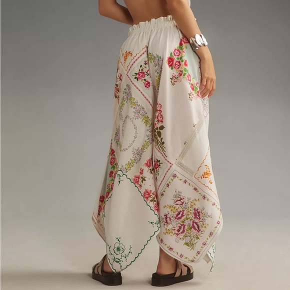 NWT Anthropologie Patchwork Embroidered Linen Wide-Leg Pants | Size S - Picture 4 of 15